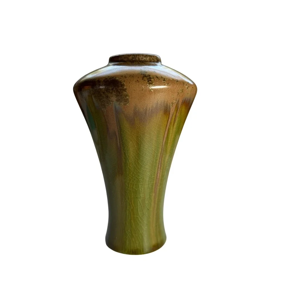 Set of 3 Olive Green Crackle Glaze Ceramic Vases Decorative Bud Vase Trio Decor
